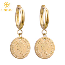 Fashion daily use stainless steel gold plated huggie hoop head coin dangle drop earring